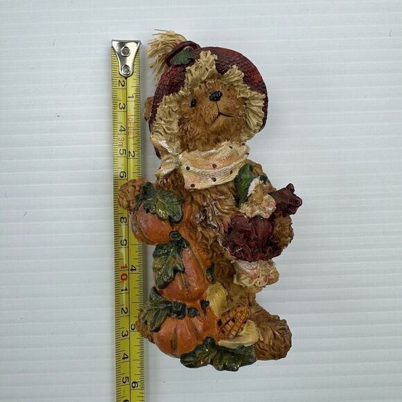Harvest Bear Figurine Ornament Straw Hat Pumpkin Stack Thanksgiving Fall Resin - Picture 8 of 9